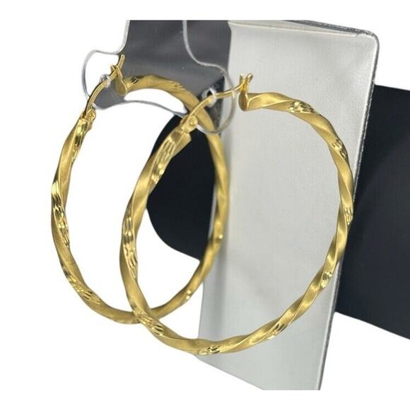 14K Gold Vermeil Twisted Satin Hoop Earrings Stunning Chic Fashion Statement NWT - Picture 12 of 12